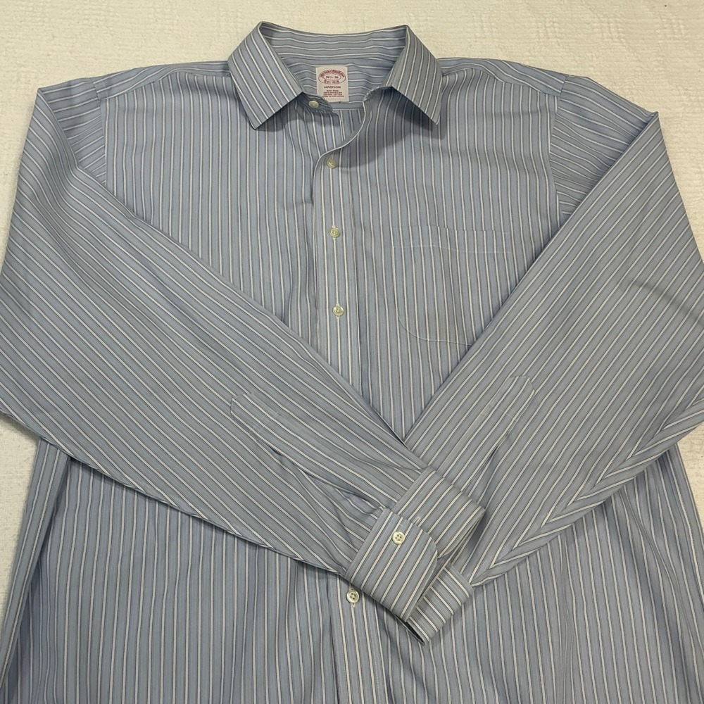 Brooks Brothers Madison Blue White Striped Non-Iron Supima Cotton Shirt‎ 16.5 36